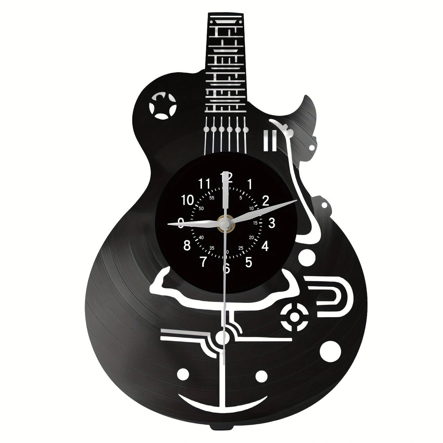 Guitar Shaped Vinyl Record Silent Wall Clock – Retro Music Lovers Design
