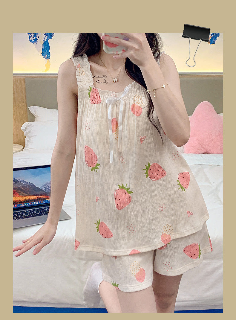 Strawberry Print Slip Padded Bra Nightwear 100% Cotton