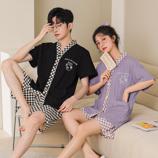 Matching Couple Pajamas - Short Sleeve Soft Cotton Sleepwear