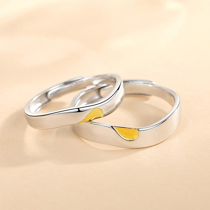 Custom Engraved Half Heart Wedding Bands for 2