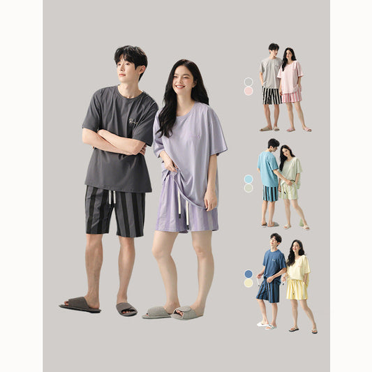 Korean Style Couple Pajamas - Soft Matching Short Sleeve Set