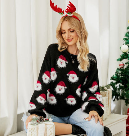 Cute Santa Face Christmas Sweater for Women