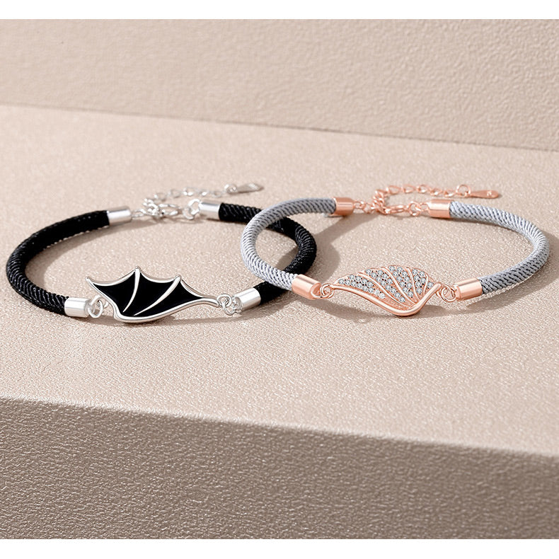 Engraved Angel Wings Couple Bracelets Set