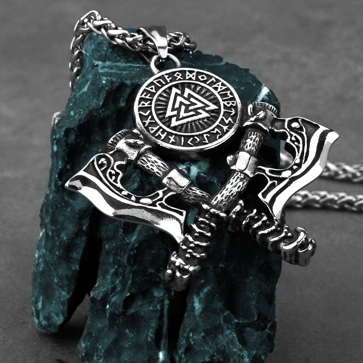 Mens Viking Rune Style Axe Pendant Necklace