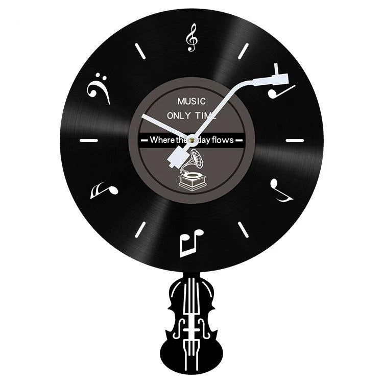 LP Record Pendulum Wall Clock — Vinyl, Silent (15.7x11.8 in)