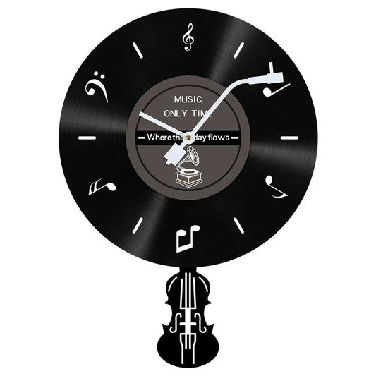 LP Record Pendulum Wall Clock — Vinyl, Silent (15.7x11.8 in)