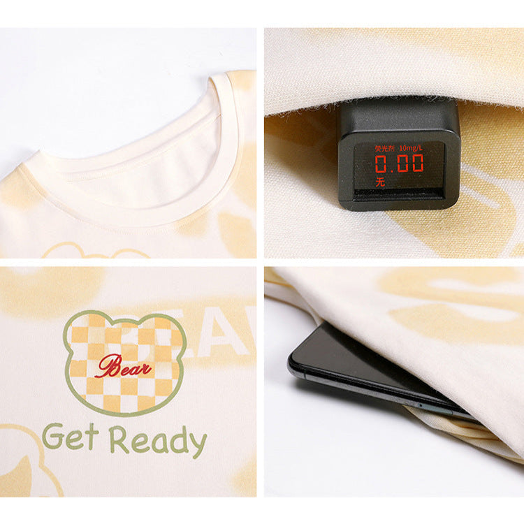 Short-Sleeve Mid-Length Nightwear Shirt 100% Cotton