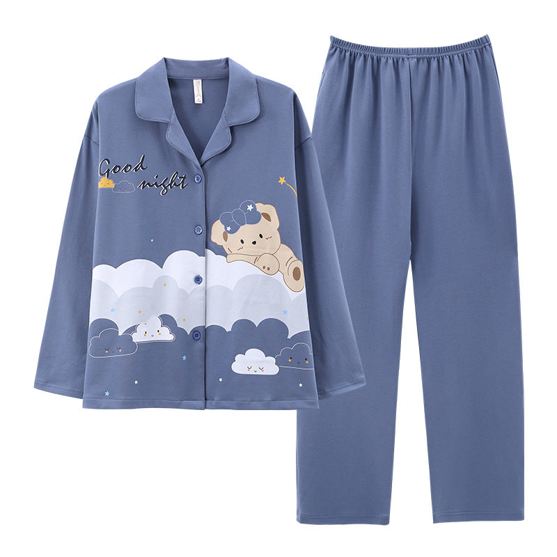 4-Piece Bear Print Couples Nightwear Pajamas 100% Cotton