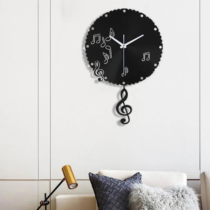 Music Notes Pendulum Silent Wall Clock – Vintage Vinyl Record Design