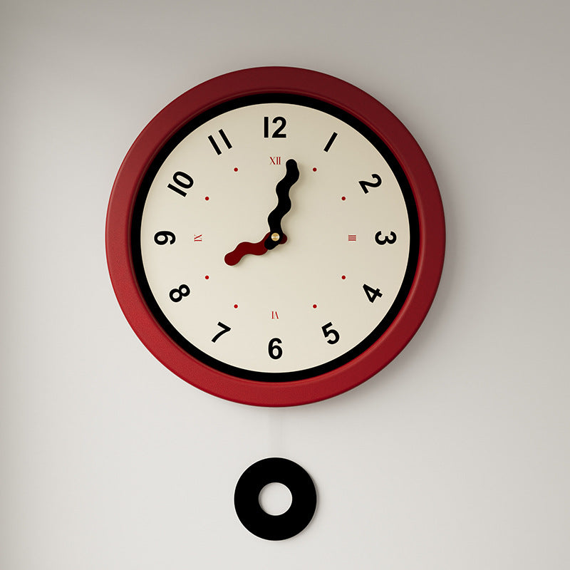 Nordic Silent Pendulum Wall Clock — 12" Round (Acrylic, Red Frame)