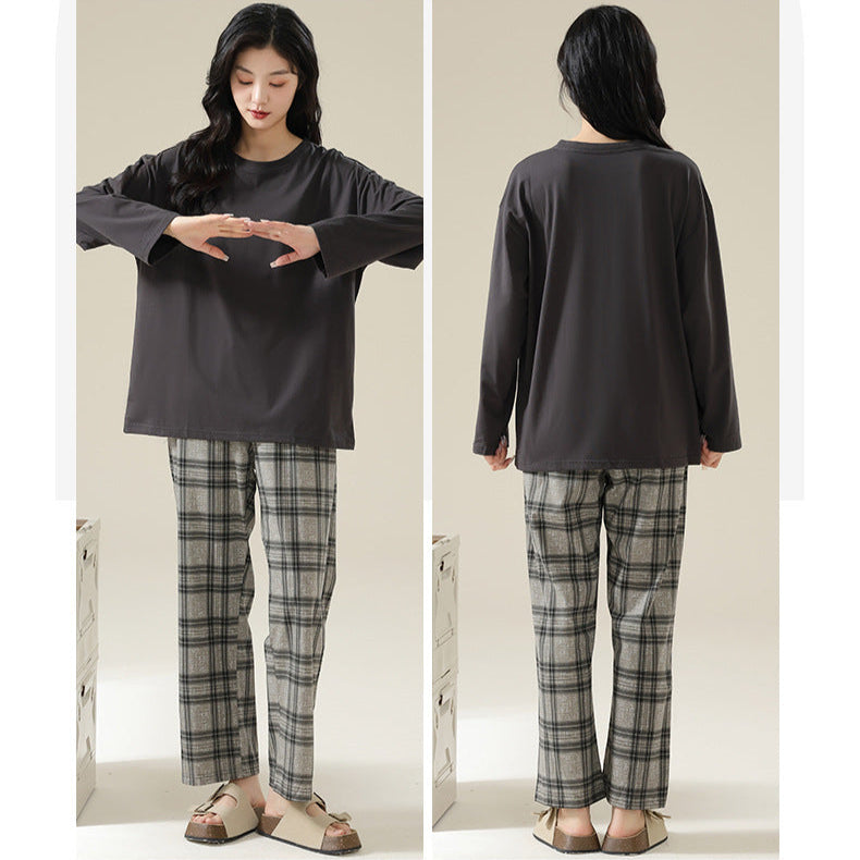 Classic Plaid Couple Pajamas - Long Sleeve Cotton Set