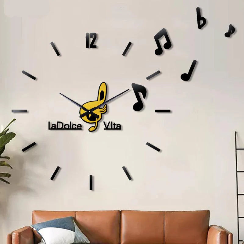 Music Notes 3D Sticker DIY Silent Wall Clock – Create Your Own Design