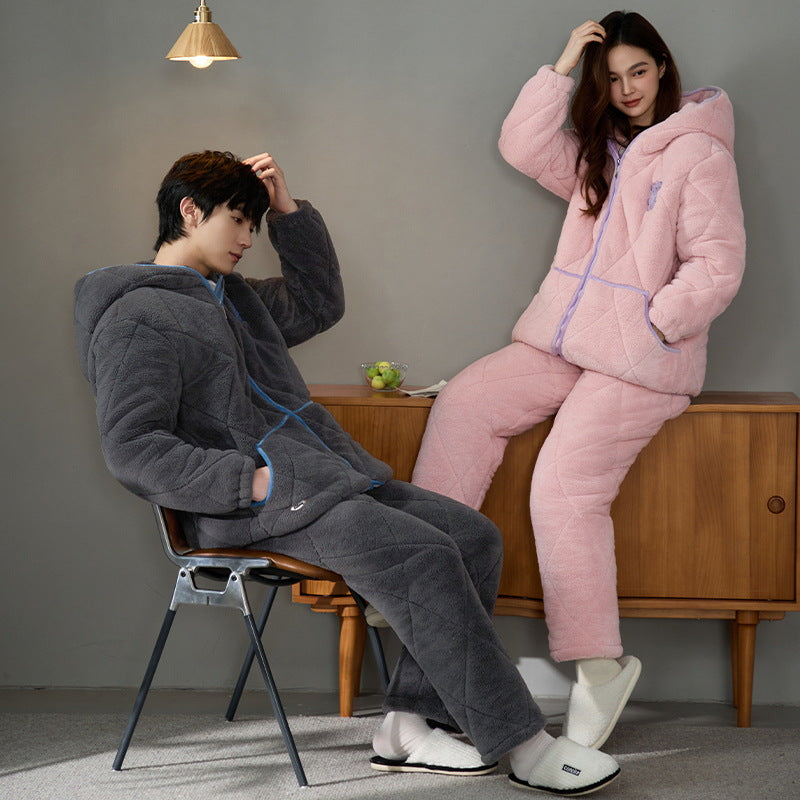 Matching Couple Pajamas Set – Cozy Coral Fleece for Winter by Gullei