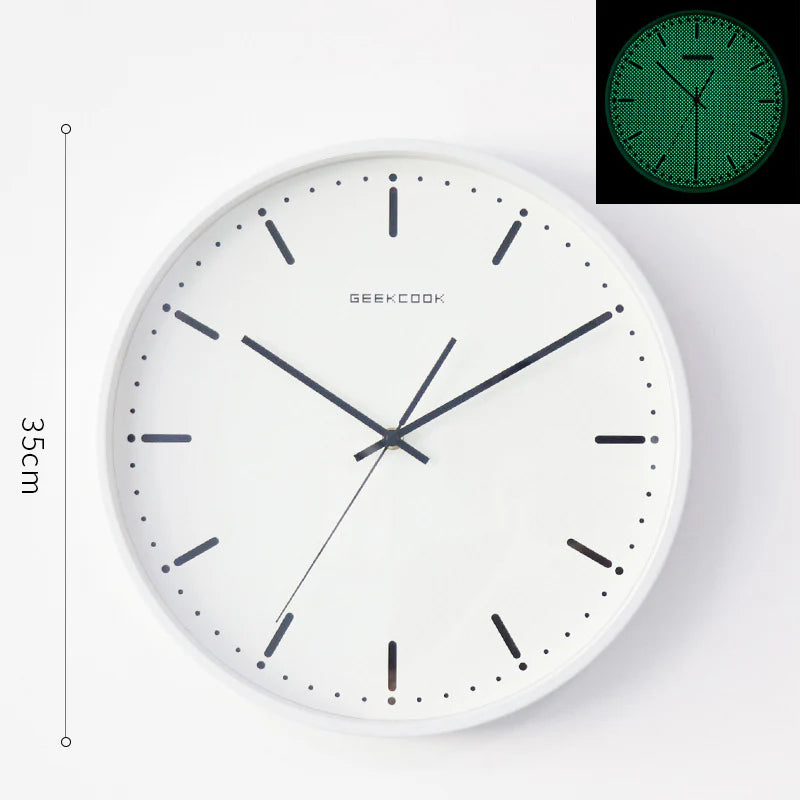 Minimalist Night-Glow Silent Wall Clock — 12" Metal & Glass