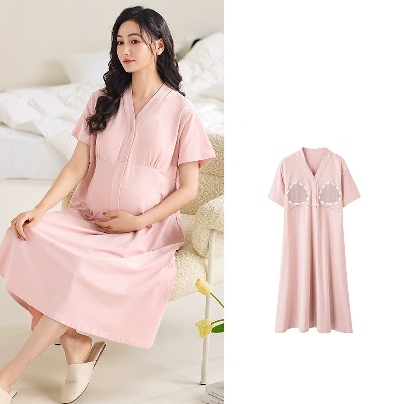 Gullei™ Breathable Cotton Maternity Pajama Set with Built-in Bra