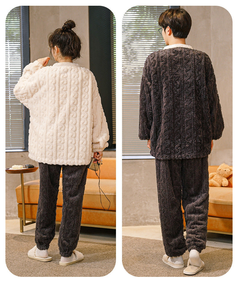 Winter Matching Couple Pajamas Set Thick Sleepwear