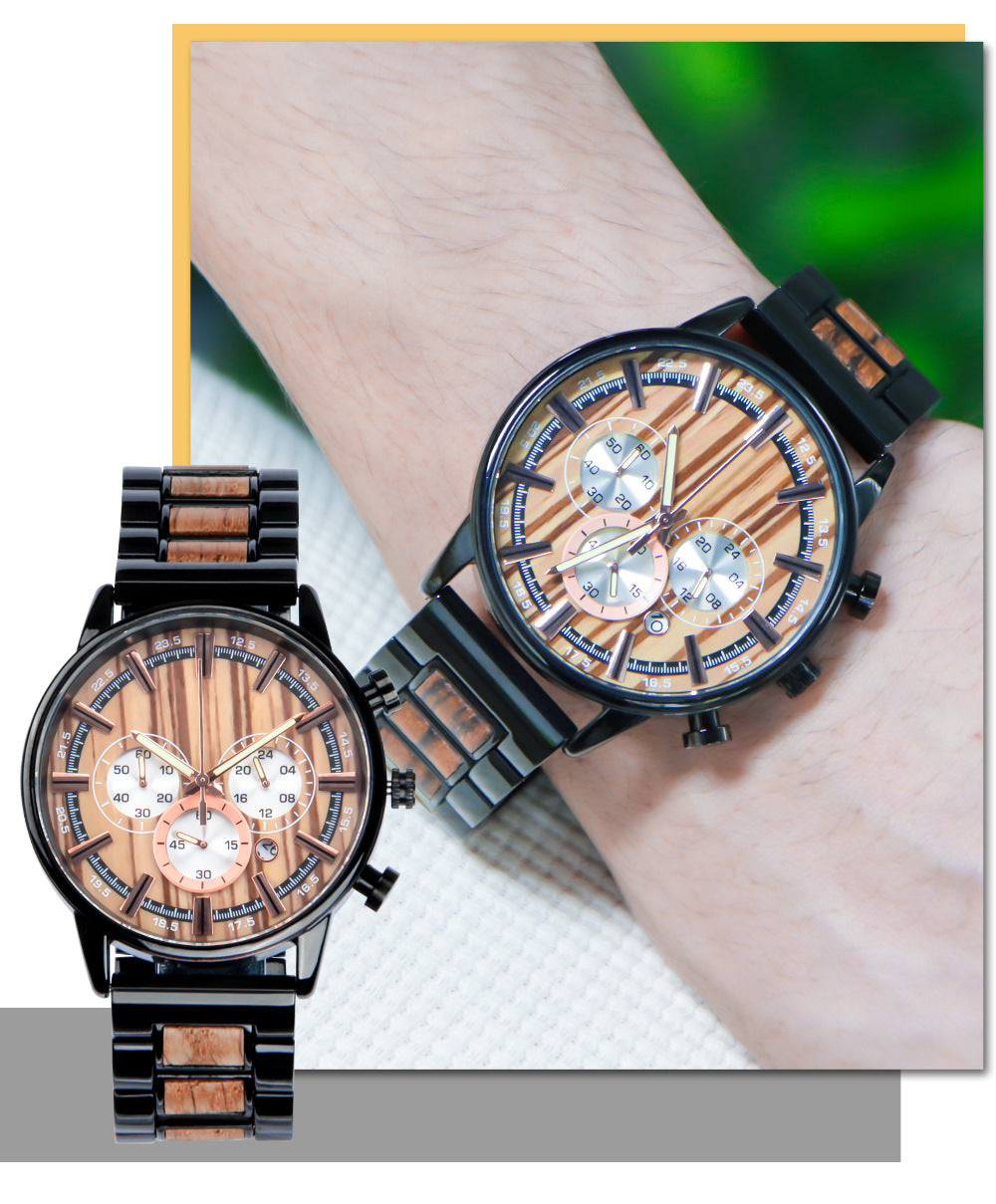 Engraved Mens Wood Watch Multifunctional