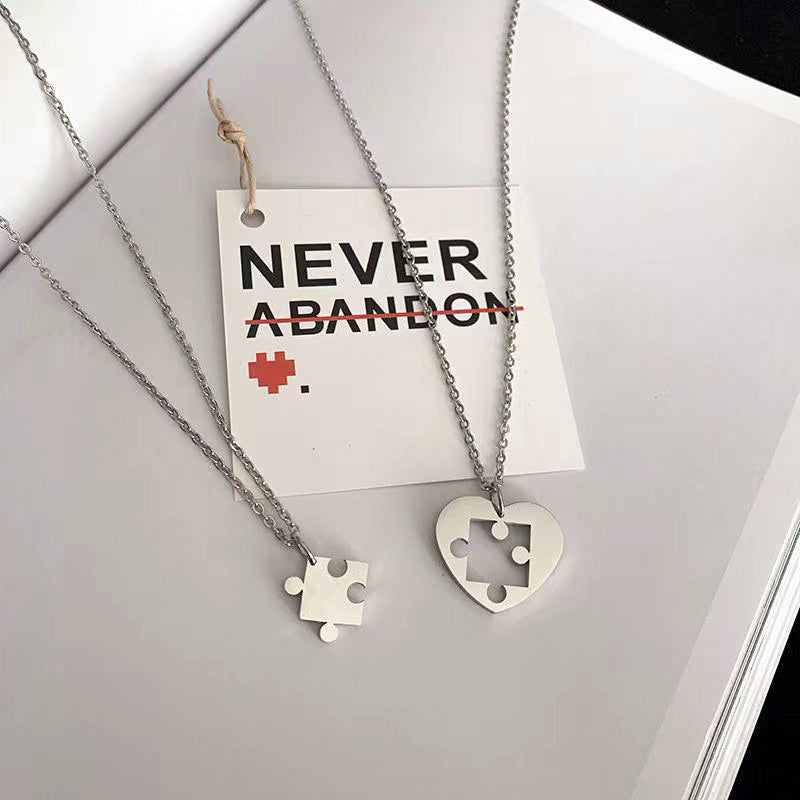 Custom Puzzle Piece Heart Couple Necklaces Set