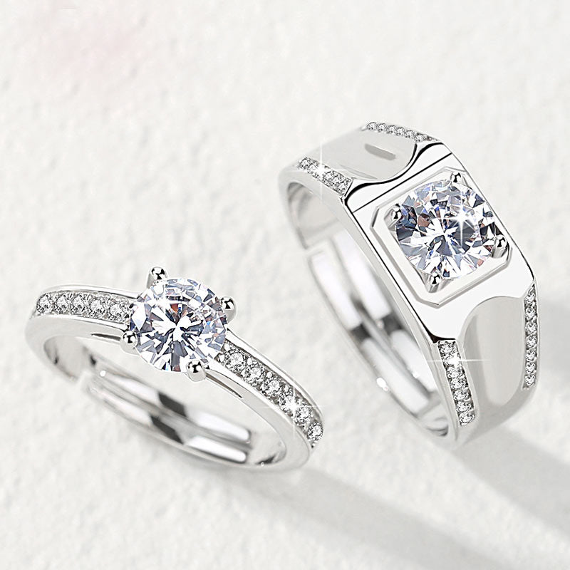 Custom Sterling Silver CZ Couples Rings Set for 2