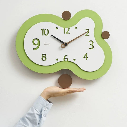 Odd Shaped Silent Pendulum Wall Clock - Irregular Decorative Clock for Livingroom/Bedroom