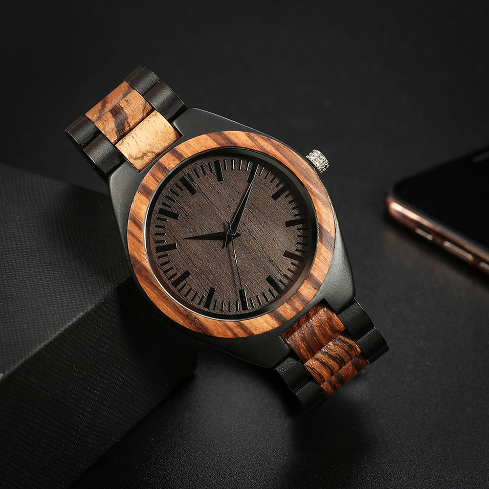 Engraved Wooden Mens Analog Watch