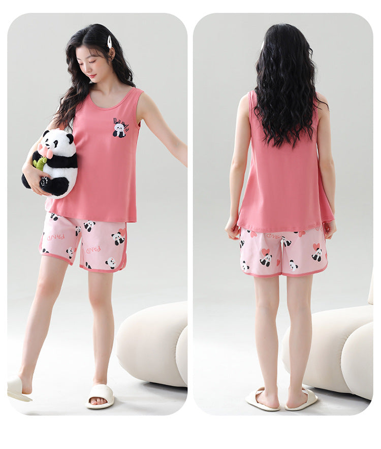 Pure Cotton Summer Sleeveless 2-Piece Pajamas Set