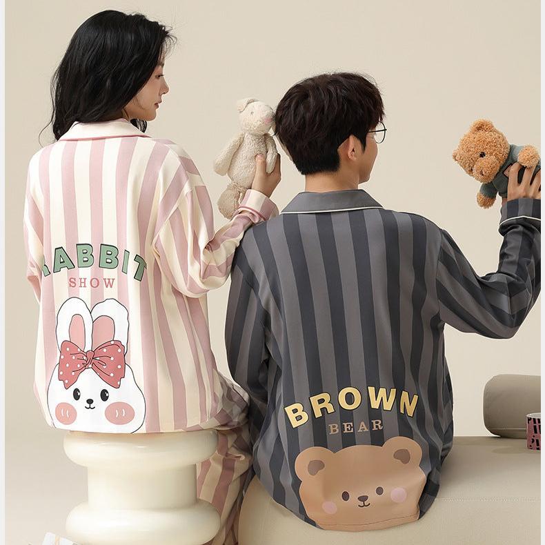 4-Piece Bear Rabbit Print Couples Pajamas Set 100% Cotton