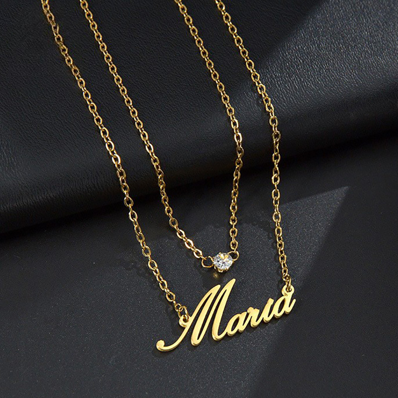 Double Chain Personal Name Birthstone Necklace