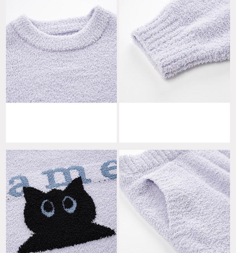 Cozy Cat Couples Winter Pajamas Set - 100% Polyester