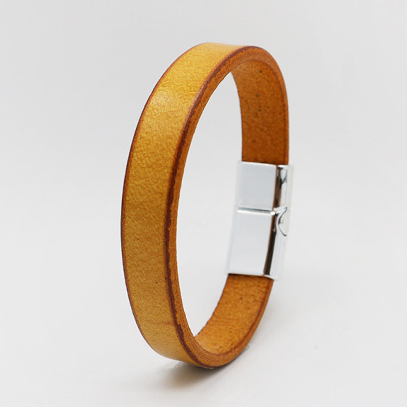 Magnetic Buckle Mens Leather Bracelet 22cm