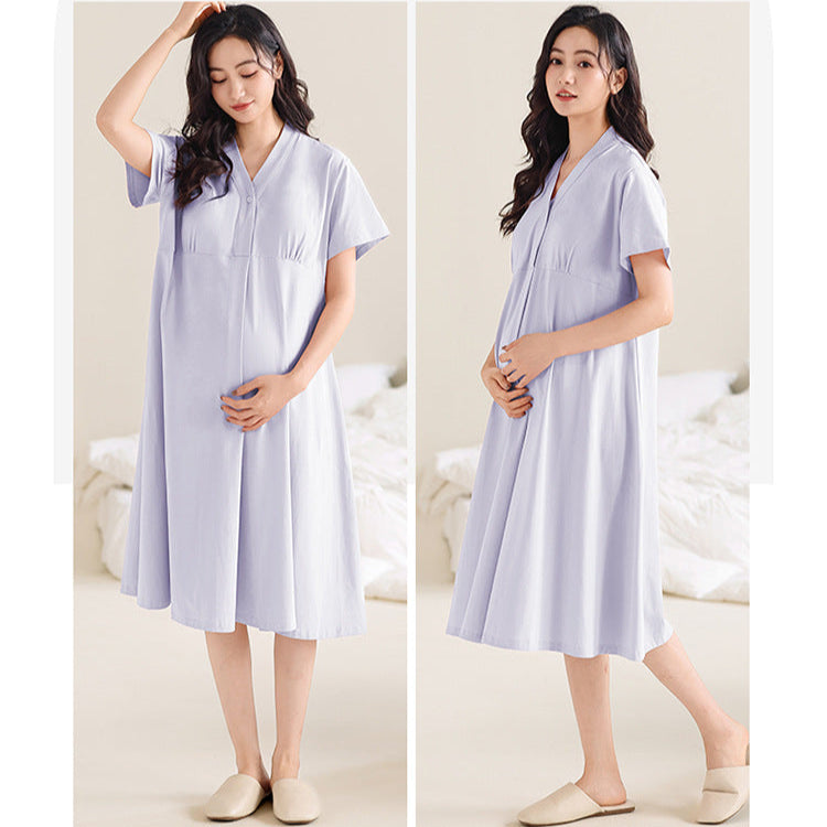 Gullei™ Breathable Cotton Maternity Pajama Set with Built-in Bra