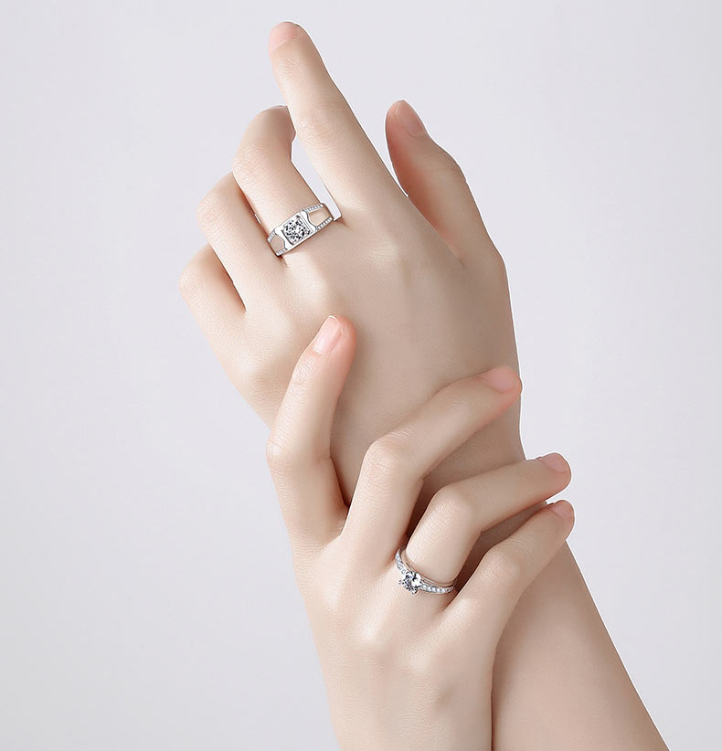 Custom Sterling Silver CZ Couples Rings Set for 2