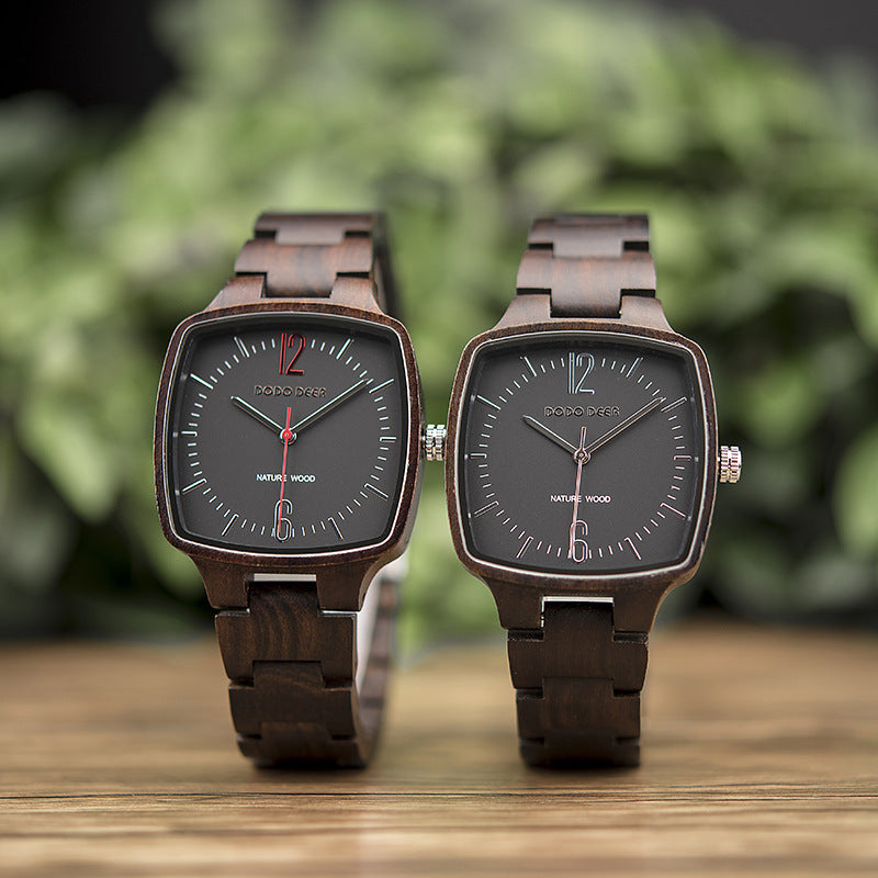 Customized Wood Couple Square Watch Set