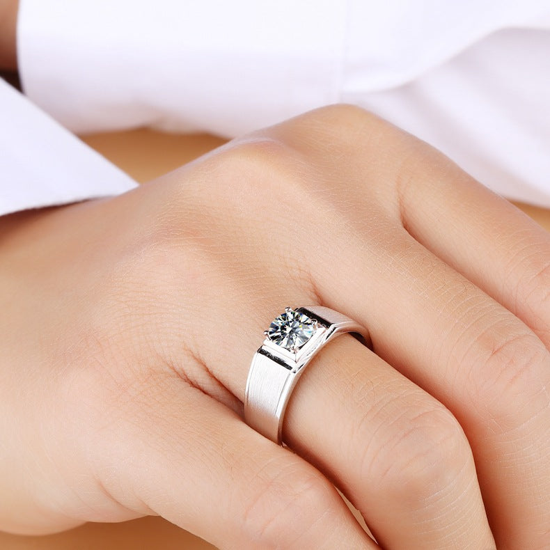 Custom 1 Carat Moissanite Diamond Brushed Ring for Men