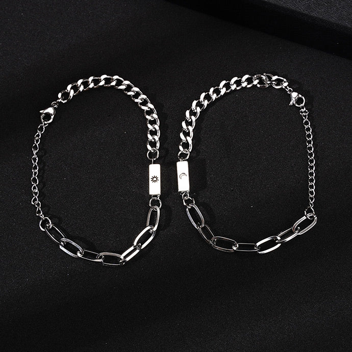 Engraved Couple Promise Bracelets Sun and Moon
