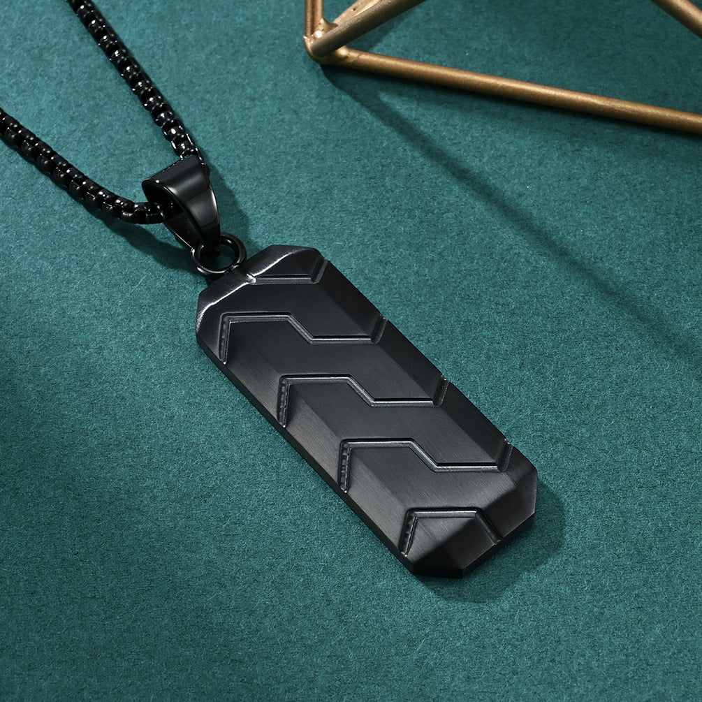 Engraved Beveled Tire Pattern Mens Necklace