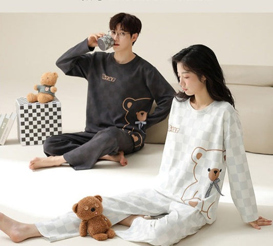 Bear Couples Matching Nightwear Pajamas Set Cotton
