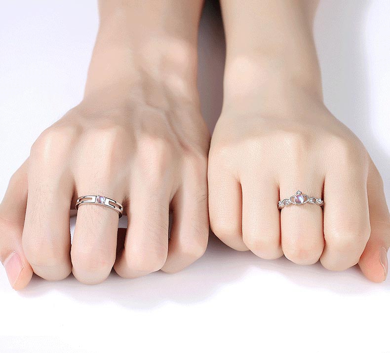 Crown Couple Engagement Rings Set for 2