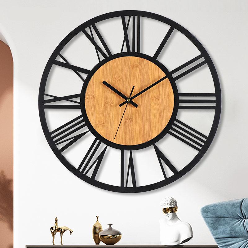 Roman Numbers Silent Wall Clock – Timeless Metal & Wood Design