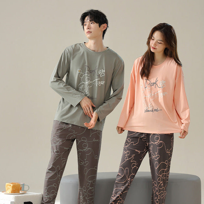 4-Piece Bear Pattern Couples PJs/Loungewear Set