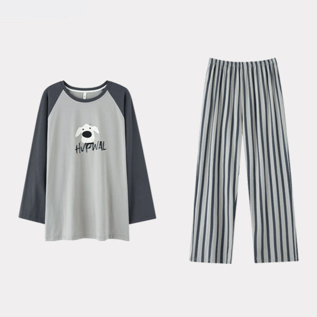 4-Piece Striped Puppy Cozy PJs Set for Couples