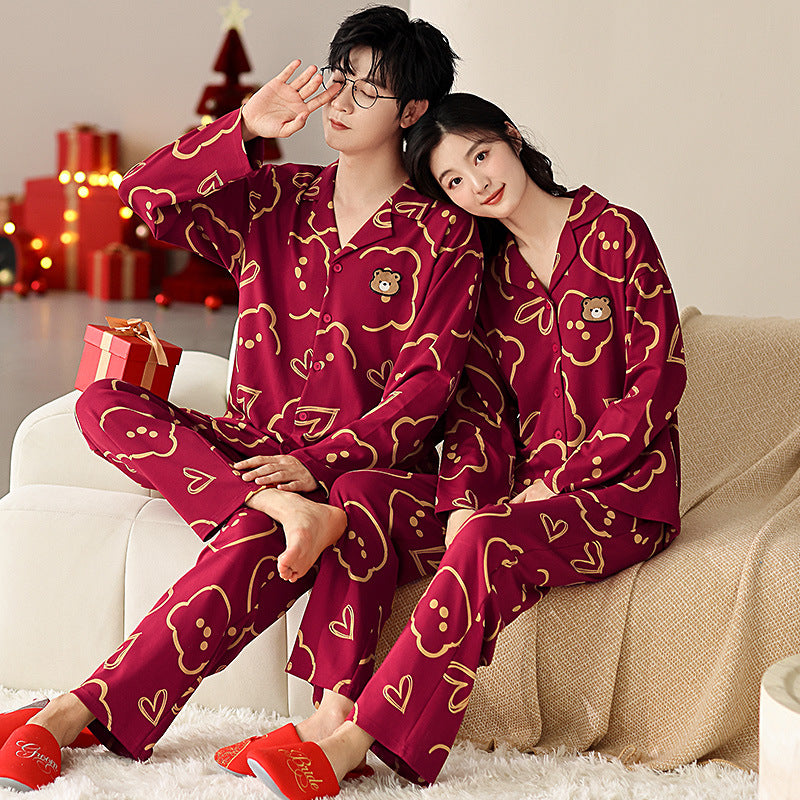 Bear Print Couples 4-Piece Pajamas Set 100% Cotton
