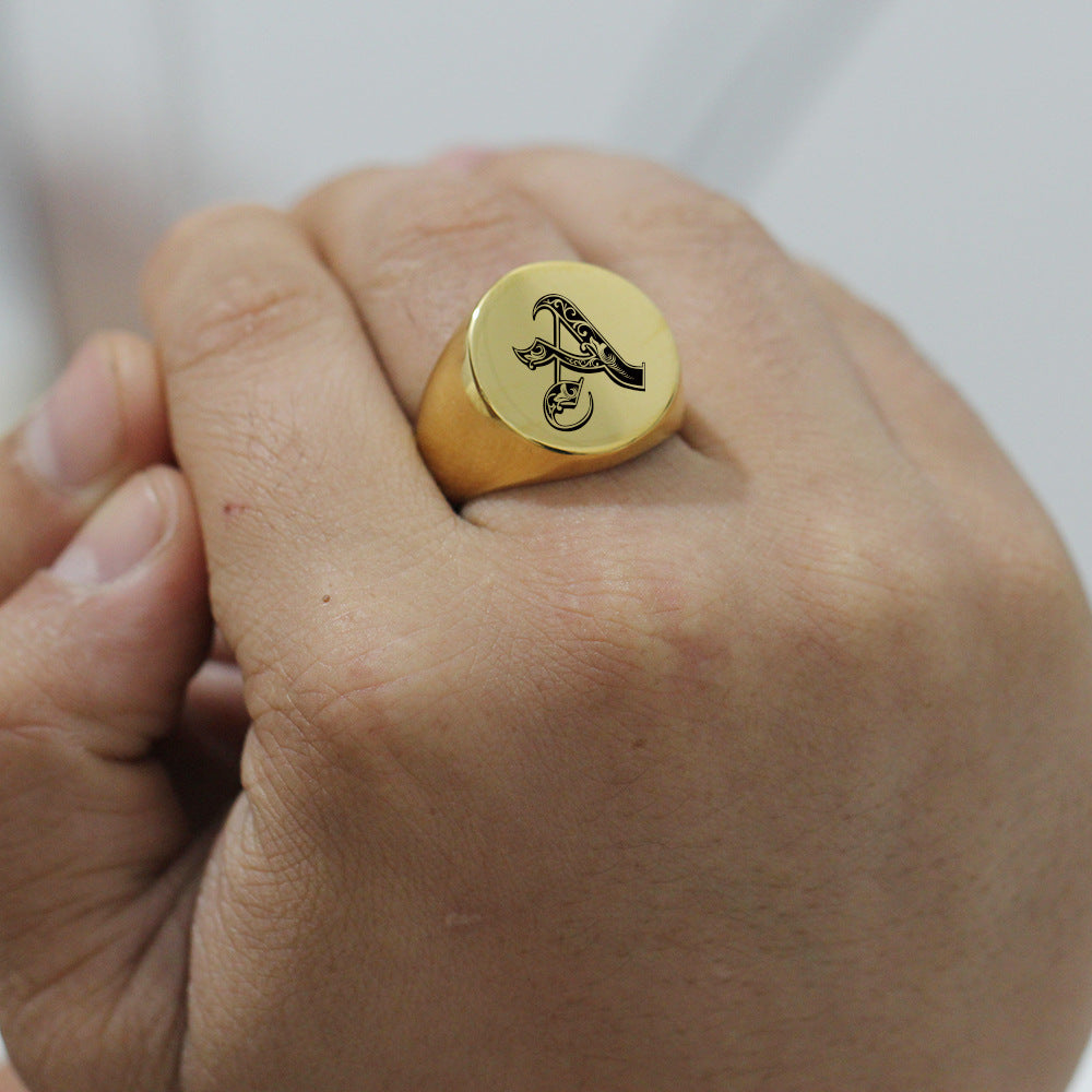 Name Initial Mens Ring Gift for Boyfriend 22mm
