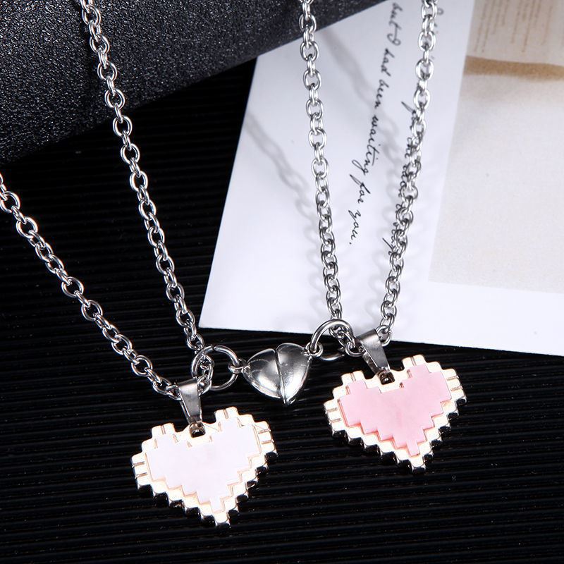 Engraved Magnetic Hearts Necklaces Set for Couples