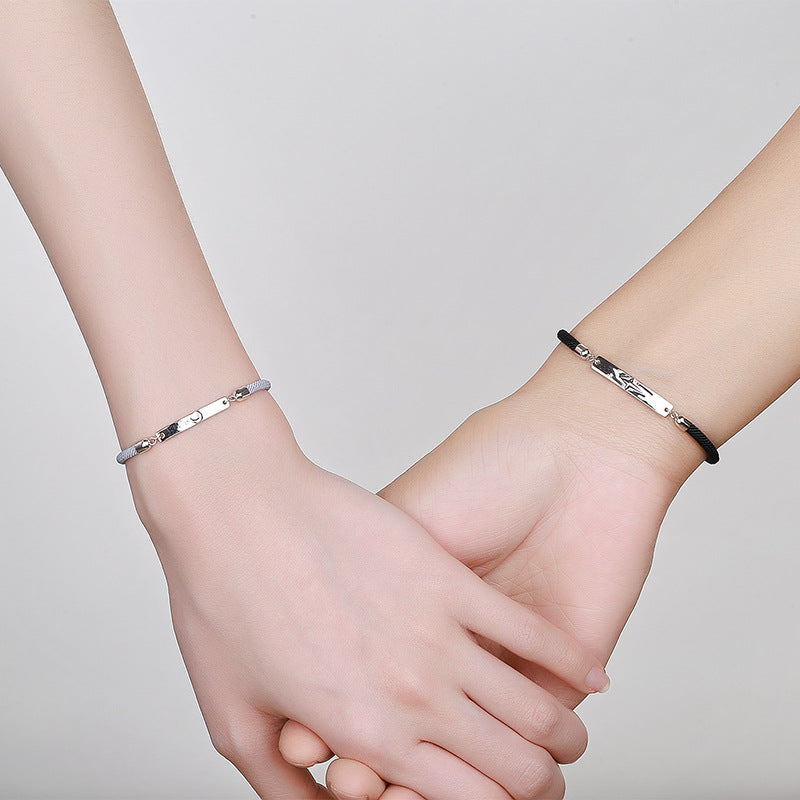 Engraved Star and Moon Couple Promise Bracelets Set