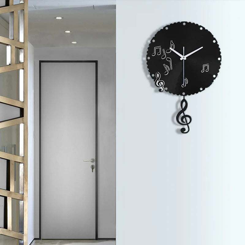 Music Notes Pendulum Silent Wall Clock – Vintage Vinyl Record Design