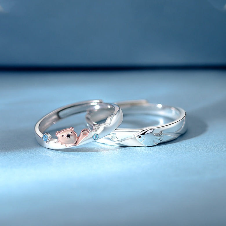 Custom Bear and Fish Promise Rings for Girlfriend Boyfriend