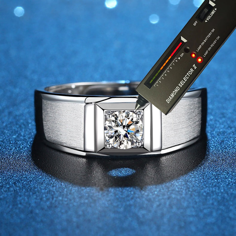 Custom 1 Carat Moissanite Diamond Brushed Ring for Men