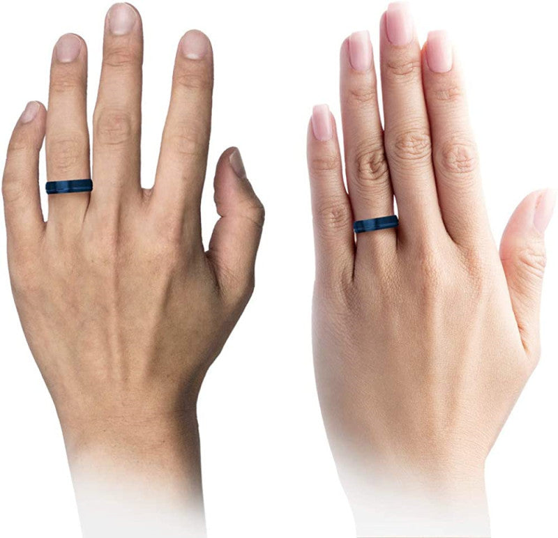 Engraved Brushed Stainless Steel Ring (6mm) - Blue Tone