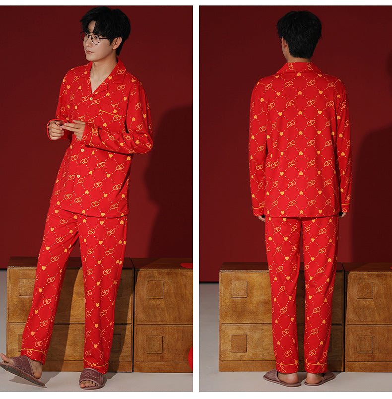 4-Piece Married Couples Red Pajamas Set 100% Cotton